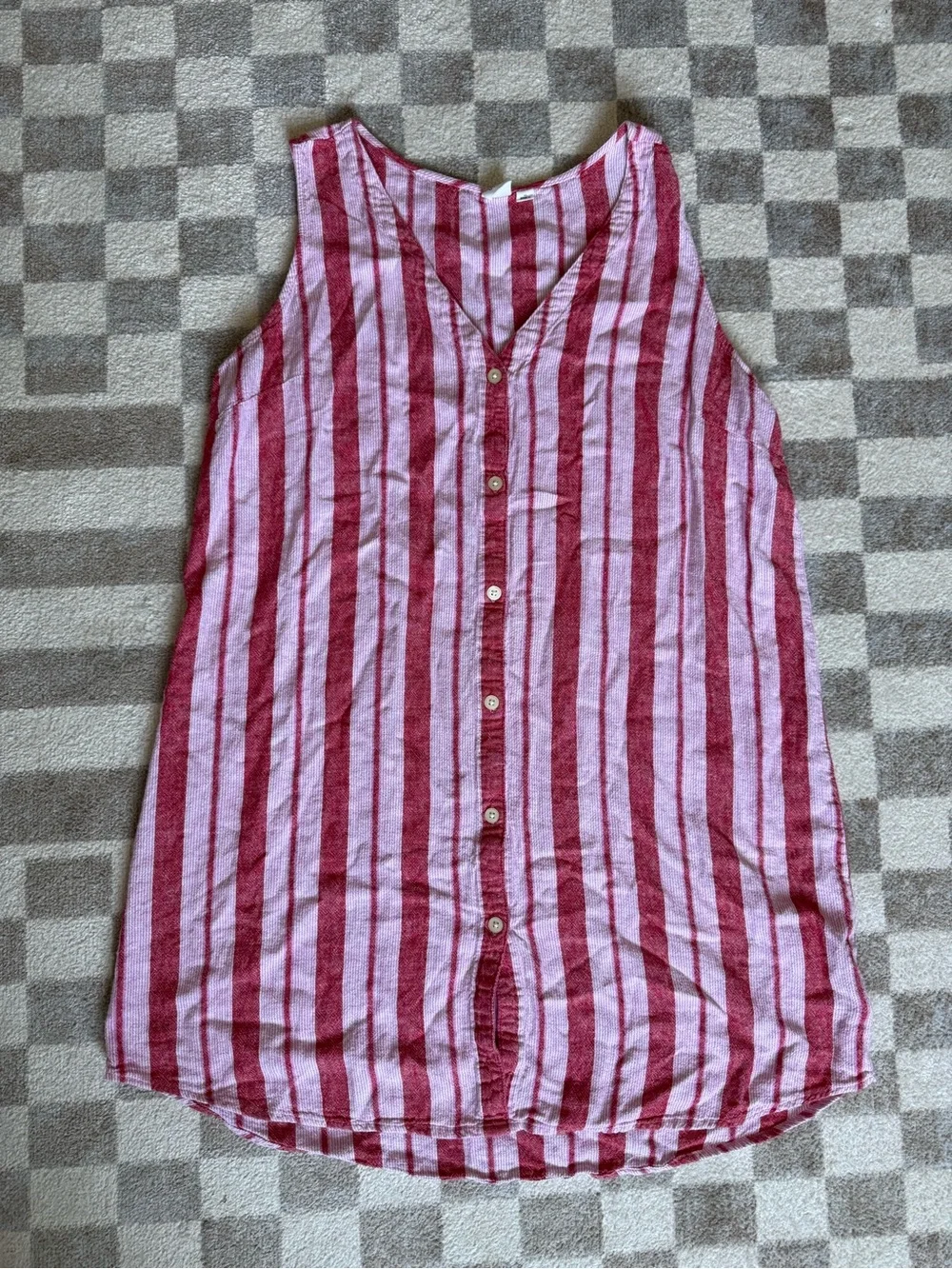 GAP Red and Pink Striped Sleeveless Button-Front Mini Dress